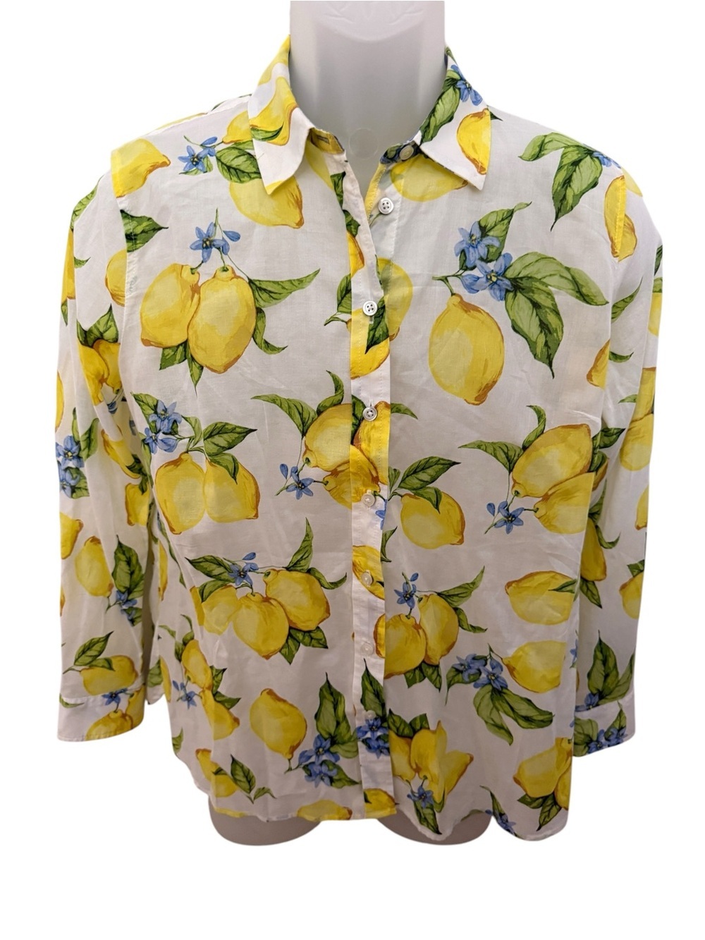 Talbots Lemon Blossom Button-Up Blouse Top Shirt Women MP Medium Petite